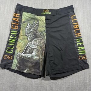Clinch Gear Shorts Mens 36 Black Knight Graphic MMA Fight Wrestling Athletic